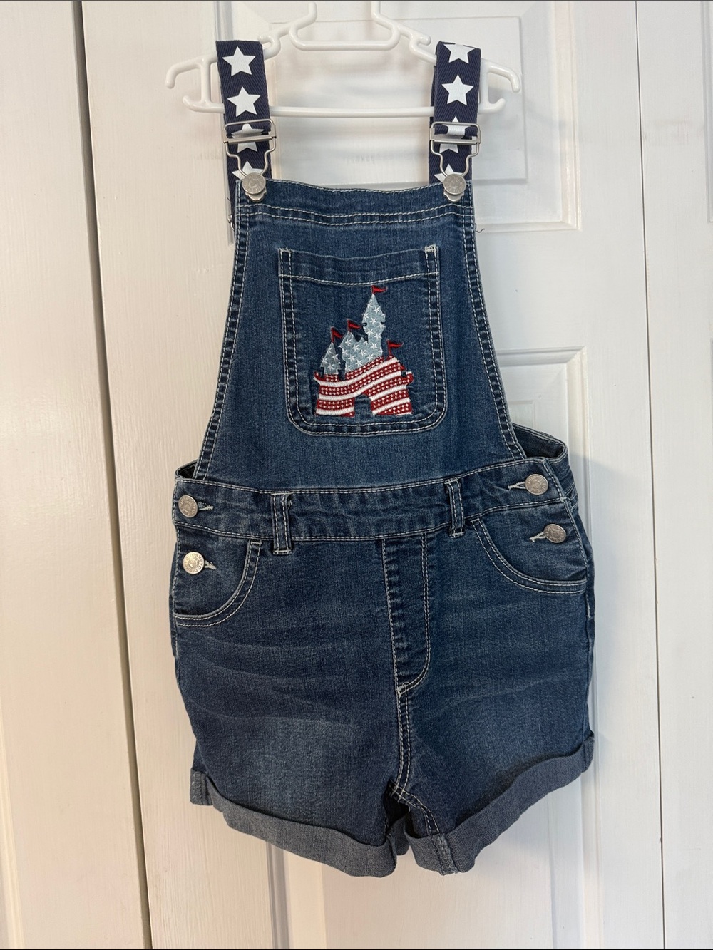 Disney Navy Blue Denim Short Overalls with Star-Strap Detail